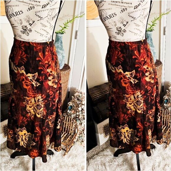 Vintage R.Q.T Rustic Floral Print Midi Skirt - Picture 1 of 15